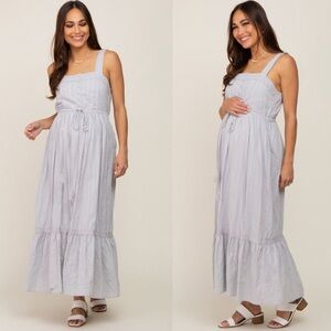 In Loom Silver-Grey Tiered Crochet Accent Maxi Dress